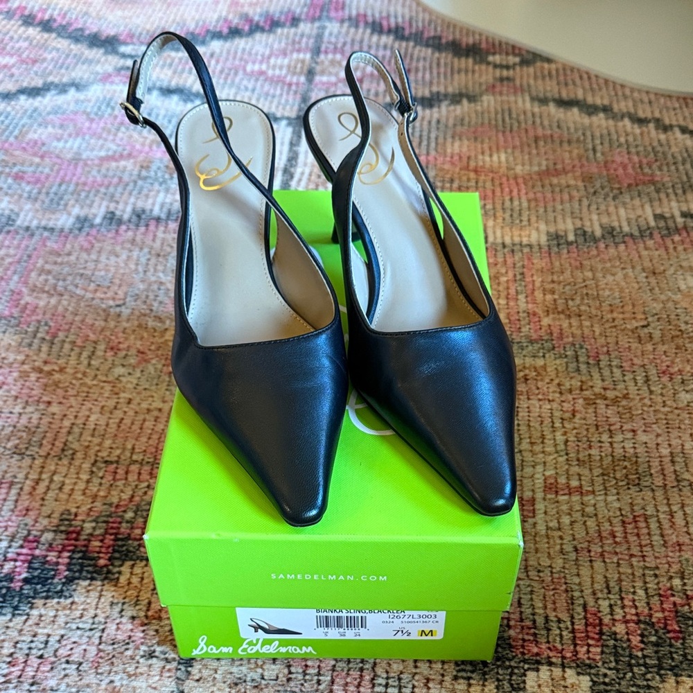 Sam Edelman Black Leather Bianka Slingback Heels